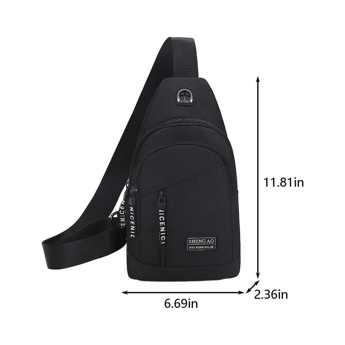 Sling Bag Waterproof Crossbody Bag for Women and Men, Casual Small Backpack, Chest Daypack Satchel for Hiking Travel Outdoor Camping, Black