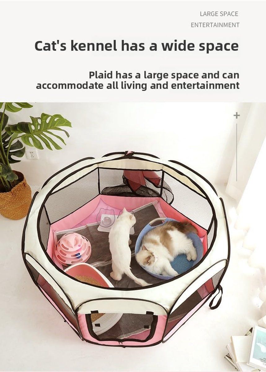 Cat House, Portable Dog Fence, Outdoor Run for Cats, Playpen for Adult Kittens, Waterproof Dog House, Dog Camping Cage Coffee, 73 x 73 x 43 cm