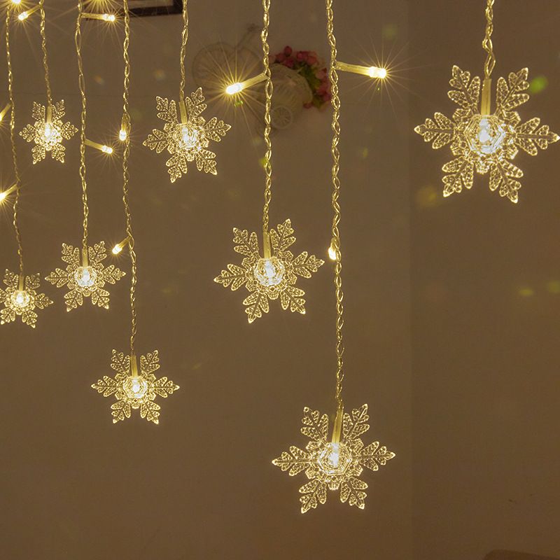 LED Snowflake Curtain String Lights, 3.5 m 96 LED Warm White Window Lights for Christmas, Bedroom, Party and Indoor Holiday Decor