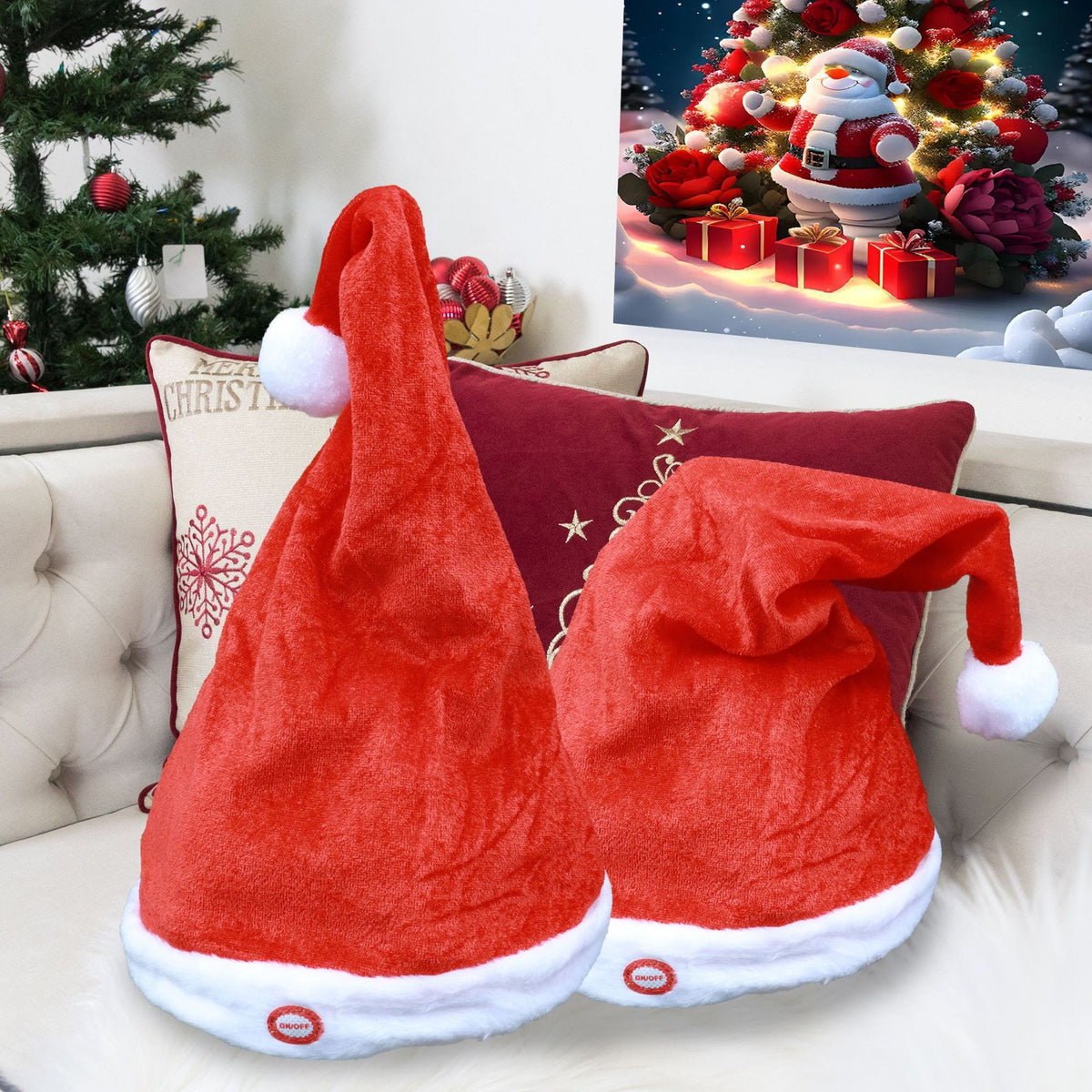 Battery Operated Singing and Dancing Santa Hat, Animated Plush Christmas Hat with Music and Movement for Party and Holiday Decor