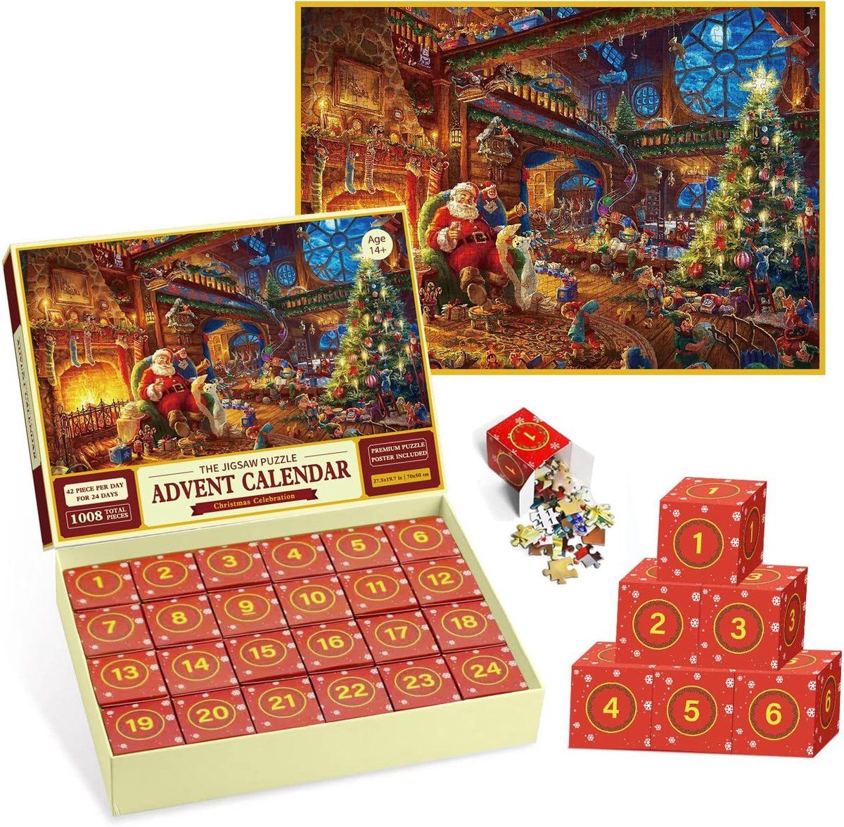 24 Pieces Advent Calendar Puzzle 2026, 24 Days of Christmas Countdown Calendar Puzzle, Christmas Puzzle 70x50 cm