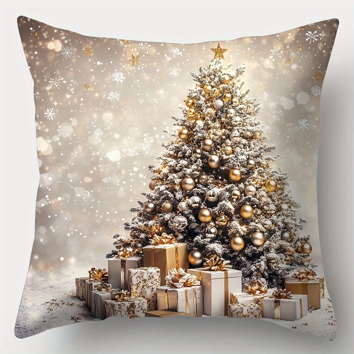 4 Pieces Christmas Cushion Covers with Snowman, Santa, Moose and Tree Print, Single-Sided Decorative Pillowcases, 45 x 45 cm