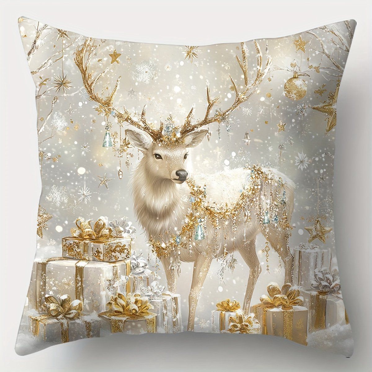 4 Pieces Christmas Cushion Covers with Snowman, Santa, Moose and Tree Print, Single-Sided Decorative Pillowcases, 45 x 45 cm
