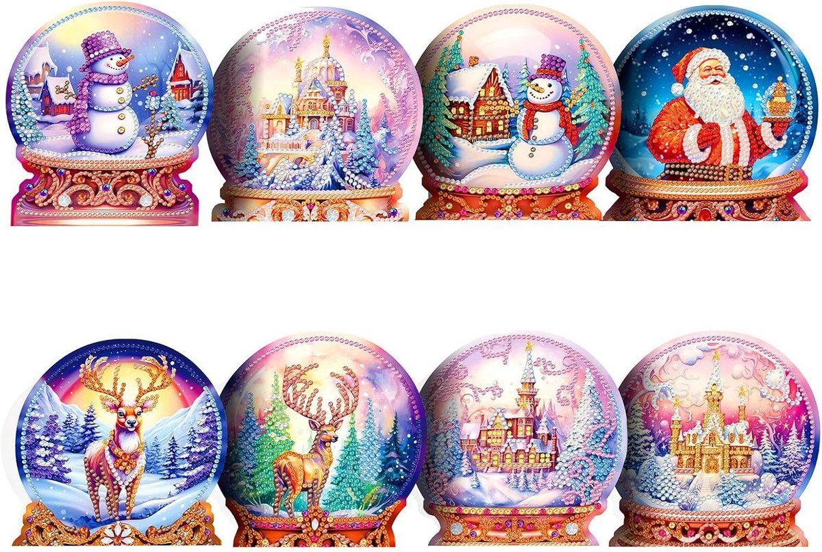 8 Pieces Christmas Cards Diamond Painting, 5D Diamond Painting, Holiday Favors for Friends and Family, 13 x 30 cm