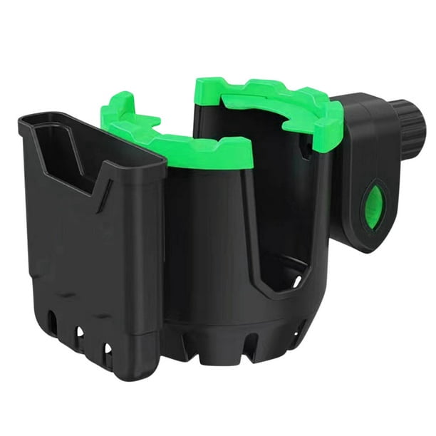 2-in-1 Universal Bike Cup Holder with Phone Mount, Adjustable Drink Holder for Stroller, Wheelchair, Walker and Scooter, Black and Green