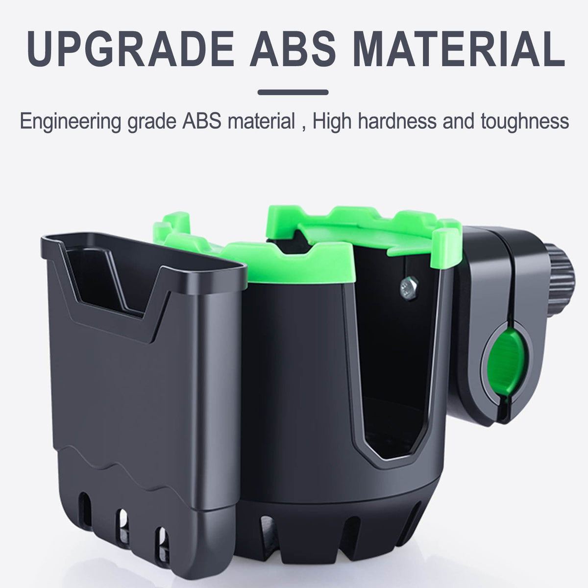 2-in-1 Universal Bike Cup Holder with Phone Mount, Adjustable Drink Holder for Stroller, Wheelchair, Walker and Scooter, Black and Green