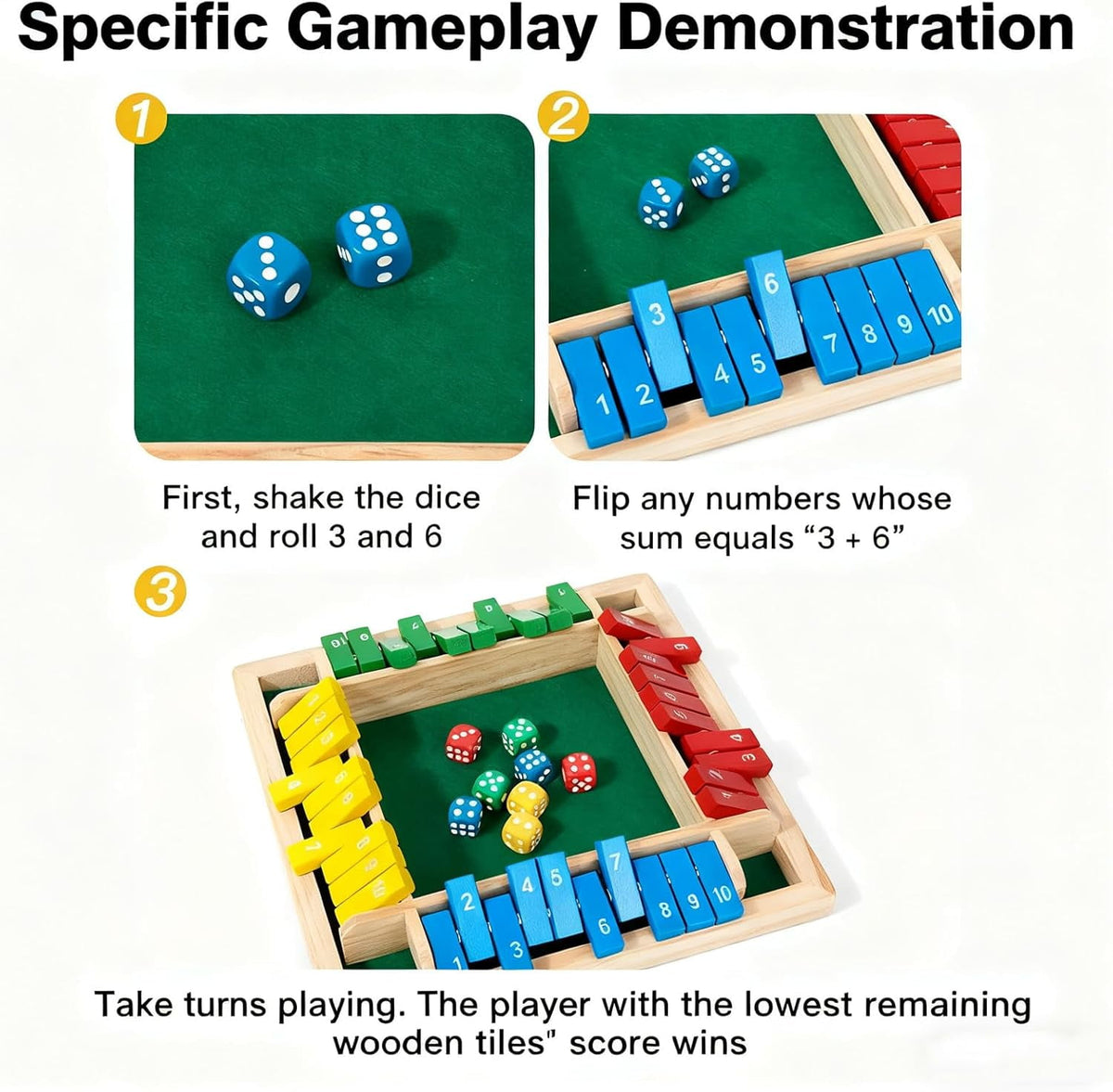 Shut The Box-Wooden Dice Board Game, Funny Family Shut The Box Game 2-4 Player, Board Games Gift for Family and Friends, Educational Table Math Games for Holiday, Party and Classroom(#B) #d