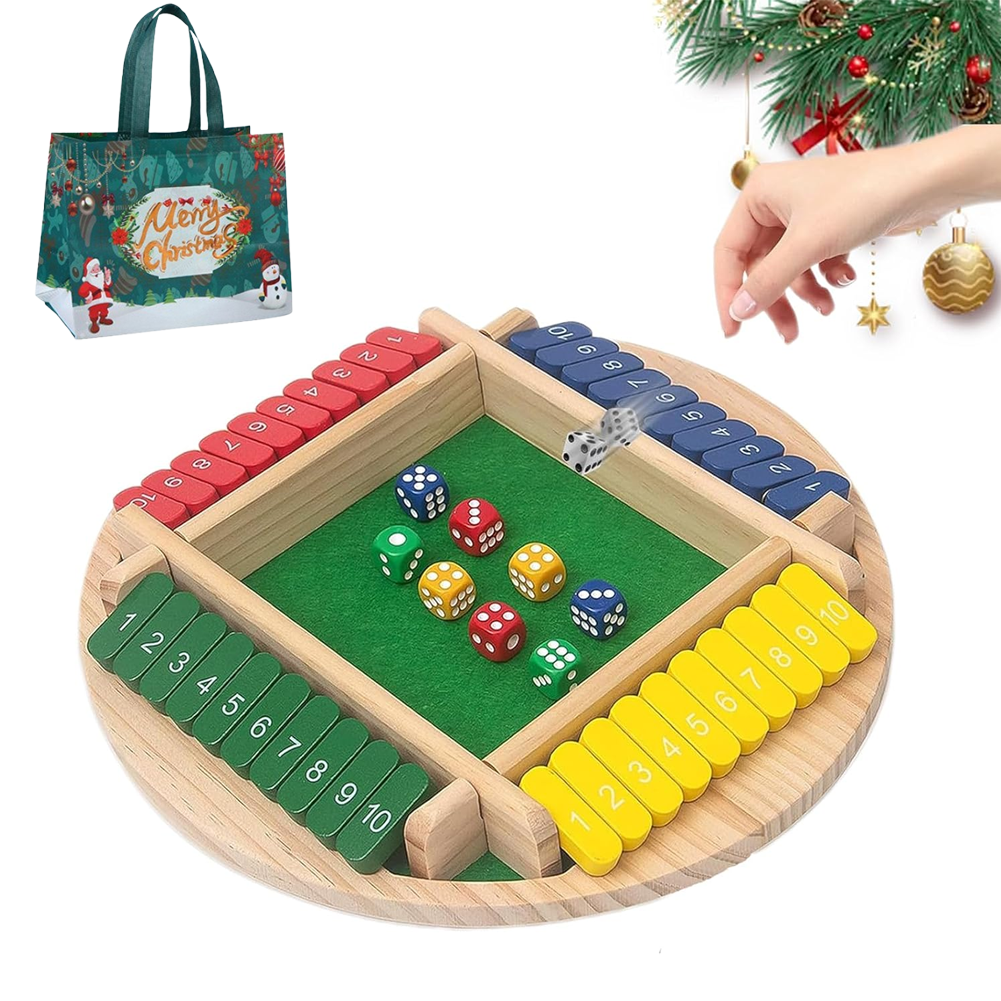 Shut The Box-Wooden Dice Board Game, Funny Family Shut The Box Game 2-4 Player, Board Games Gift for Family and Friends, Educational Table Math Games for Holiday, Party and Classroom(#B) 4playerc