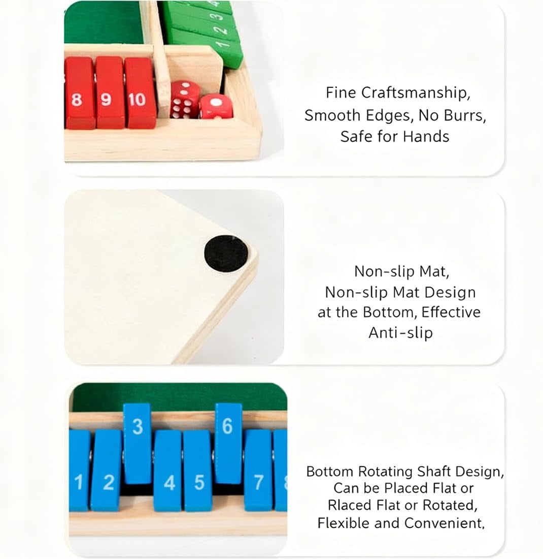 Shut The Box-Wooden Dice Board Game, Funny Family Shut The Box Game 2-4 Player, Board Games Gift for Family and Friends, Educational Table Math Games for Holiday, Party and Classroom(#B) 6playerf