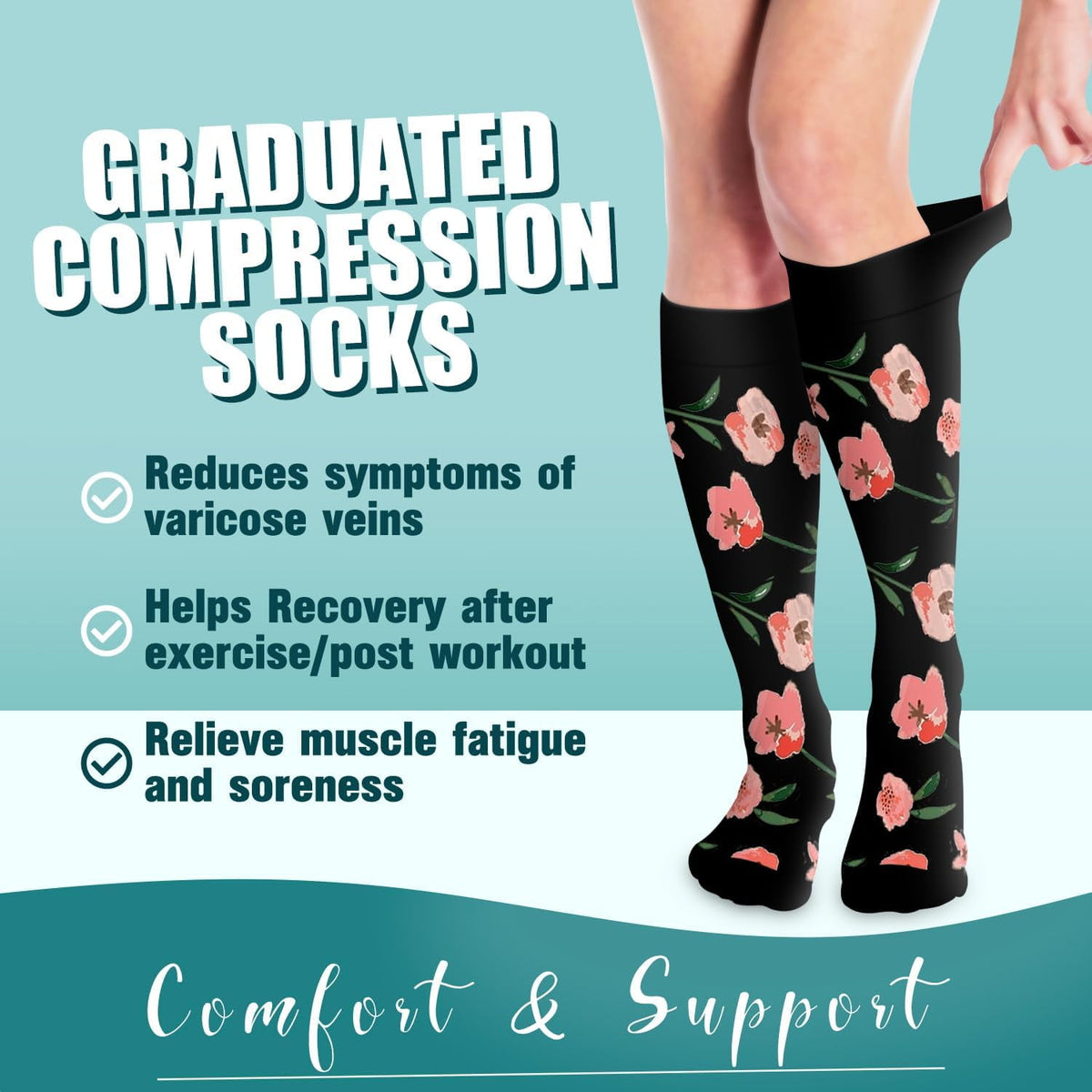 6Pairs Compression Socks for Women and Men - Best for Circulation, Running, Athletic, Recover, Nurse, Travel S/M 10 Black 5 Pairs/White