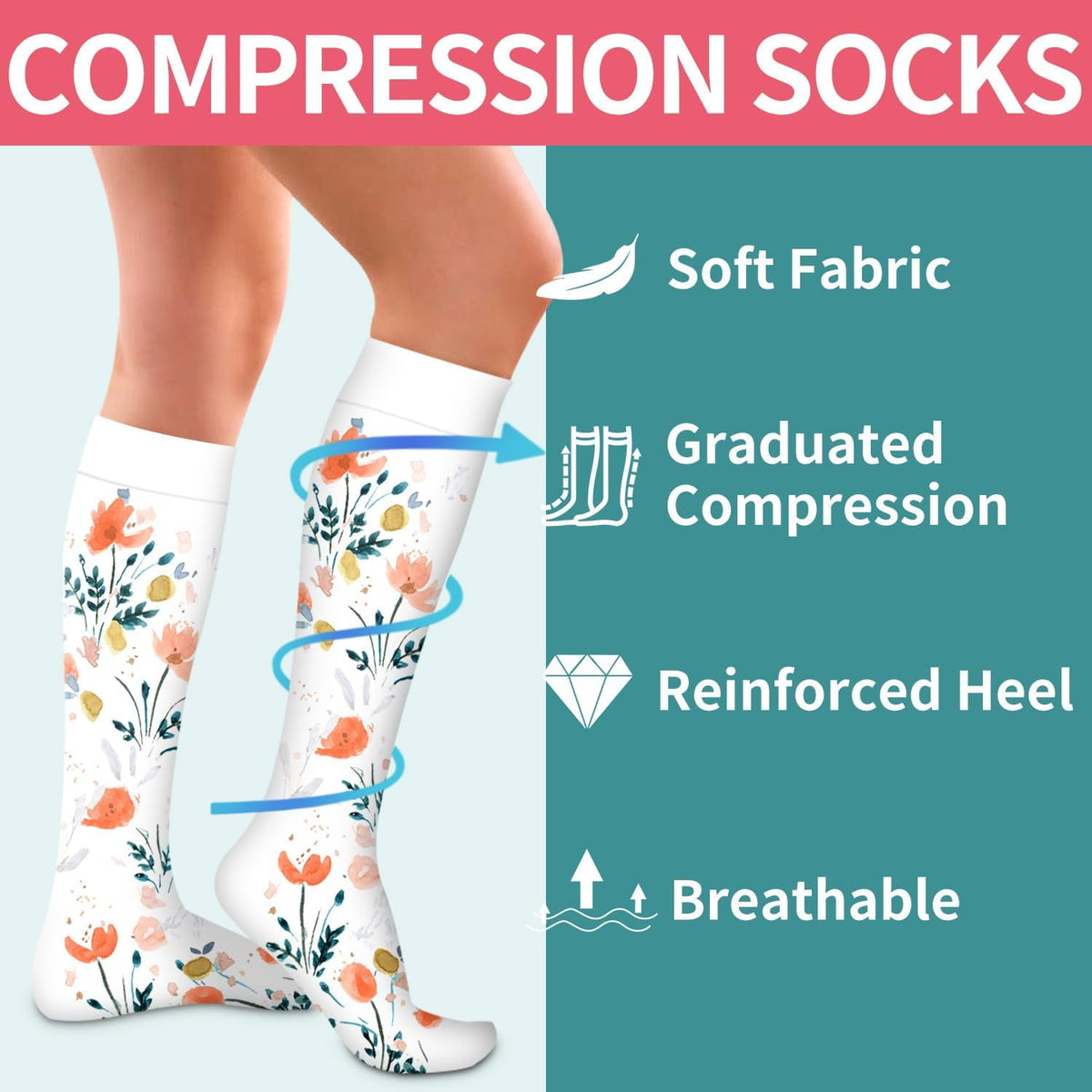 6Pairs Compression Socks for Women and Men - Best for Circulation, Running, Athletic, Recover, Nurse, Travel S/M 10 Black 5 Pairs/White