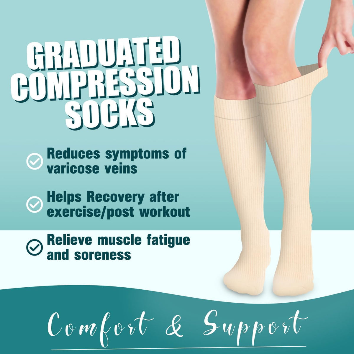 6Pairs Compression Socks for Women and Men - Best for Circulation, Running, Athletic, Recover, Nurse, Travel S/M 25 Khaki Series