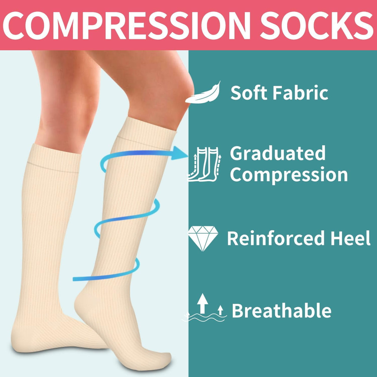 6Pairs Compression Socks for Women and Men - Best for Circulation, Running, Athletic, Recover, Nurse, Travel S/M 25 Khaki Series