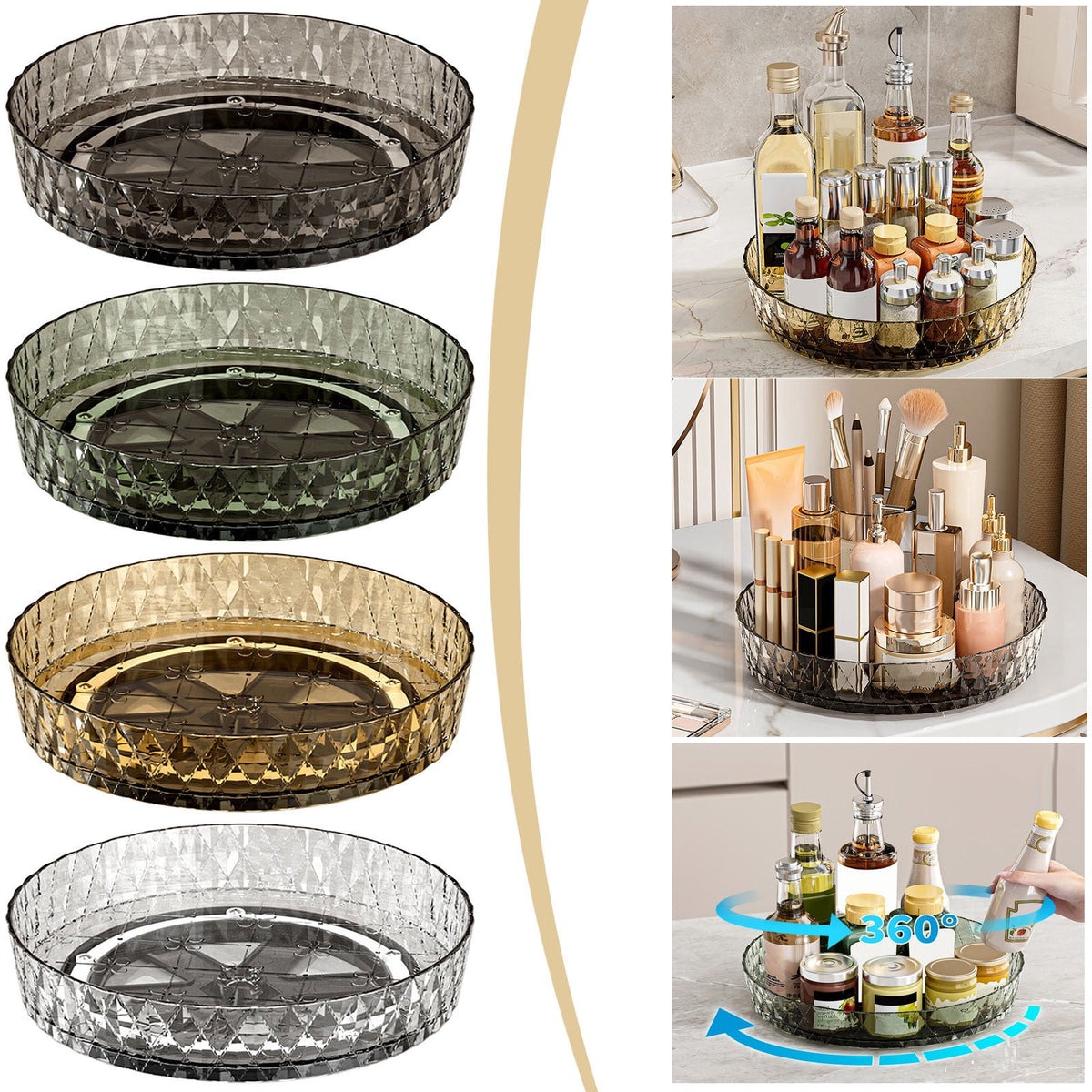 Multipurpose Lazy Susan Organizer - 360 Rotating Spice Rack Turntable for Kitchen Cabinet Storage & Table Top Display Coffee