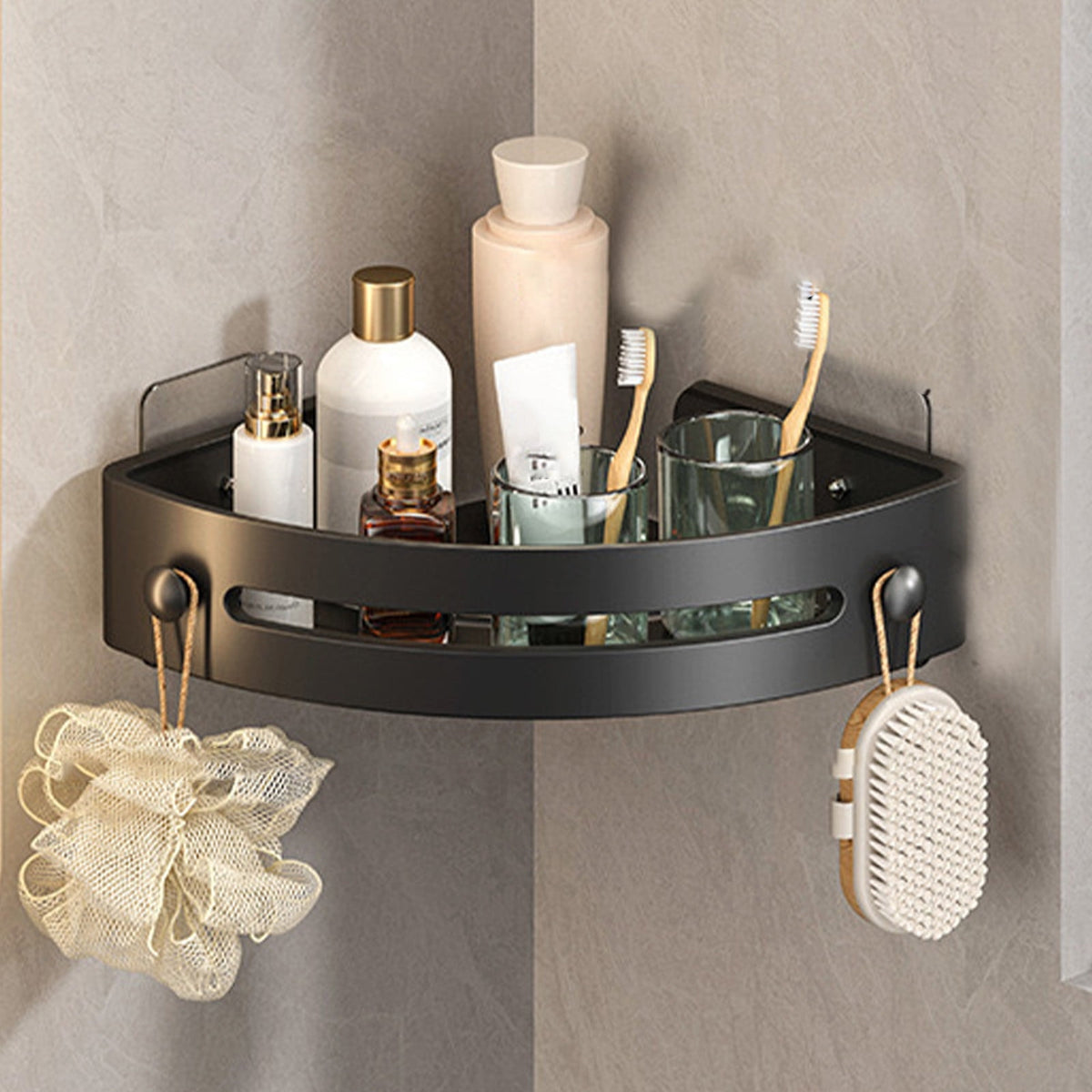 Bathroom Corner Shelf Gray Wall Mounted Corner Shower Caddy Kitchen Corner Shelves No Drill Shower Organizer Black