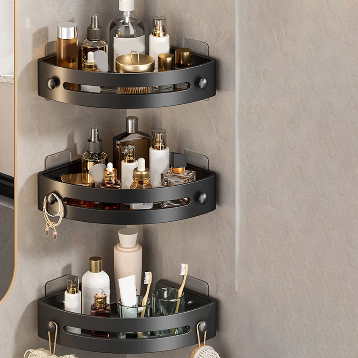 Bathroom Corner Shelf Gray Wall Mounted Corner Shower Caddy Kitchen Corner Shelves No Drill Shower Organizer Black