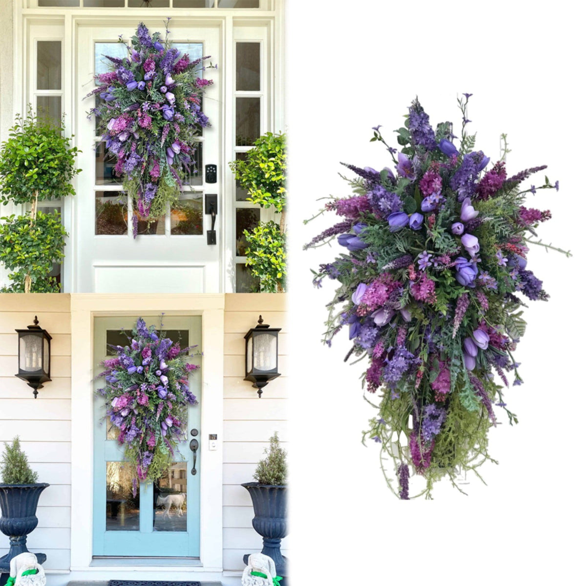 Spring Summer Front Door Teardrop Wreath Artificial Floral Wreath for Home Decor Spring Floral Door Wreath for All Home Decoration for Wall Door and Outside, 1 Wreath Front Door Wreath Green