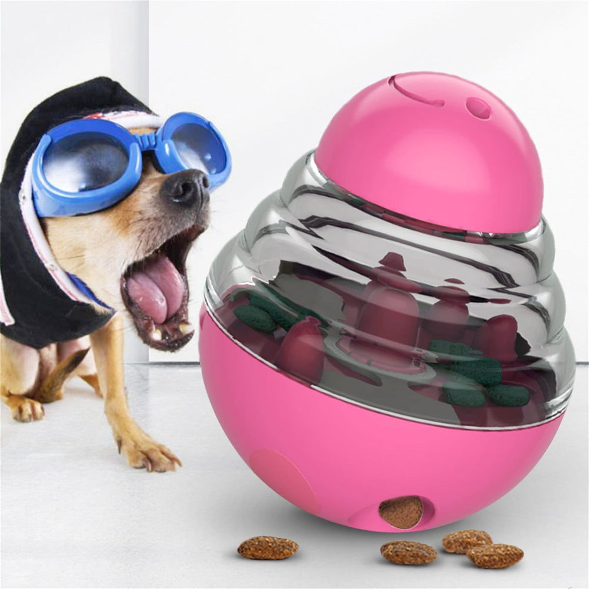Pet Feeding Roly-Poly Toy, Interactive Dog Dispenser Toys Slow Feeder Puzzle Dog Brain Stimulation Toys Dog Christmas Enrichment Boredom Toys for Puppy Small Medium Large Dogs Grad, Green Pink