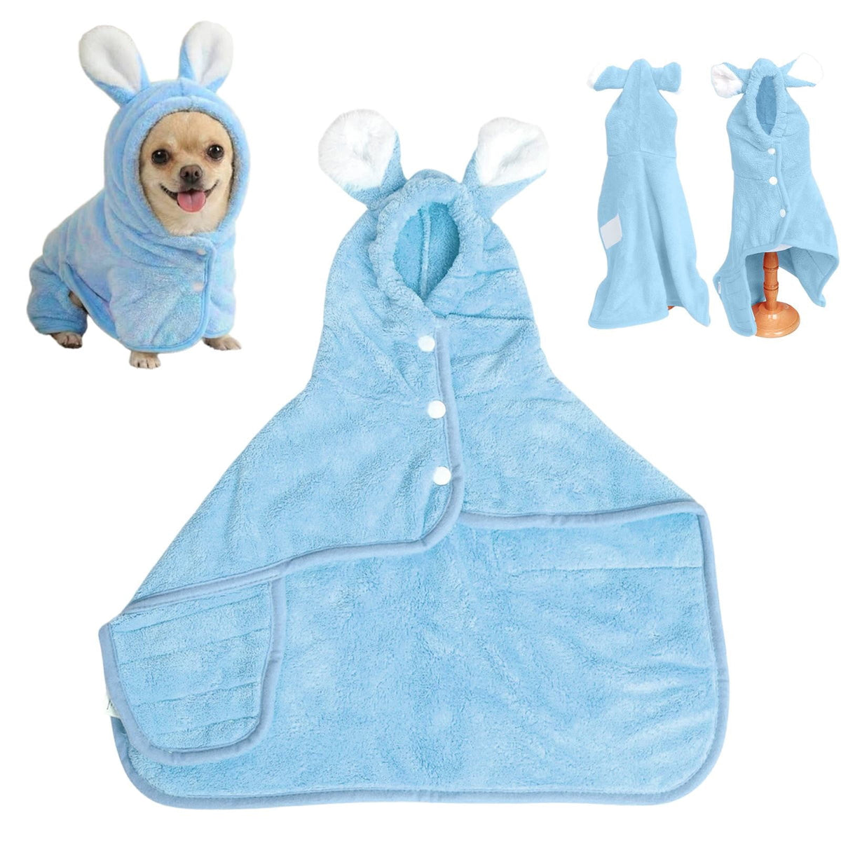 2026 New Puppy Bathrobe with Hood, Dog Bathrobe Absorbent Towel for Small Dogs Fast Drying Dog Robe Coat with Hood Puppy Towel Wrap Pet Grooming After Shower (Blue, Xs) L Blue