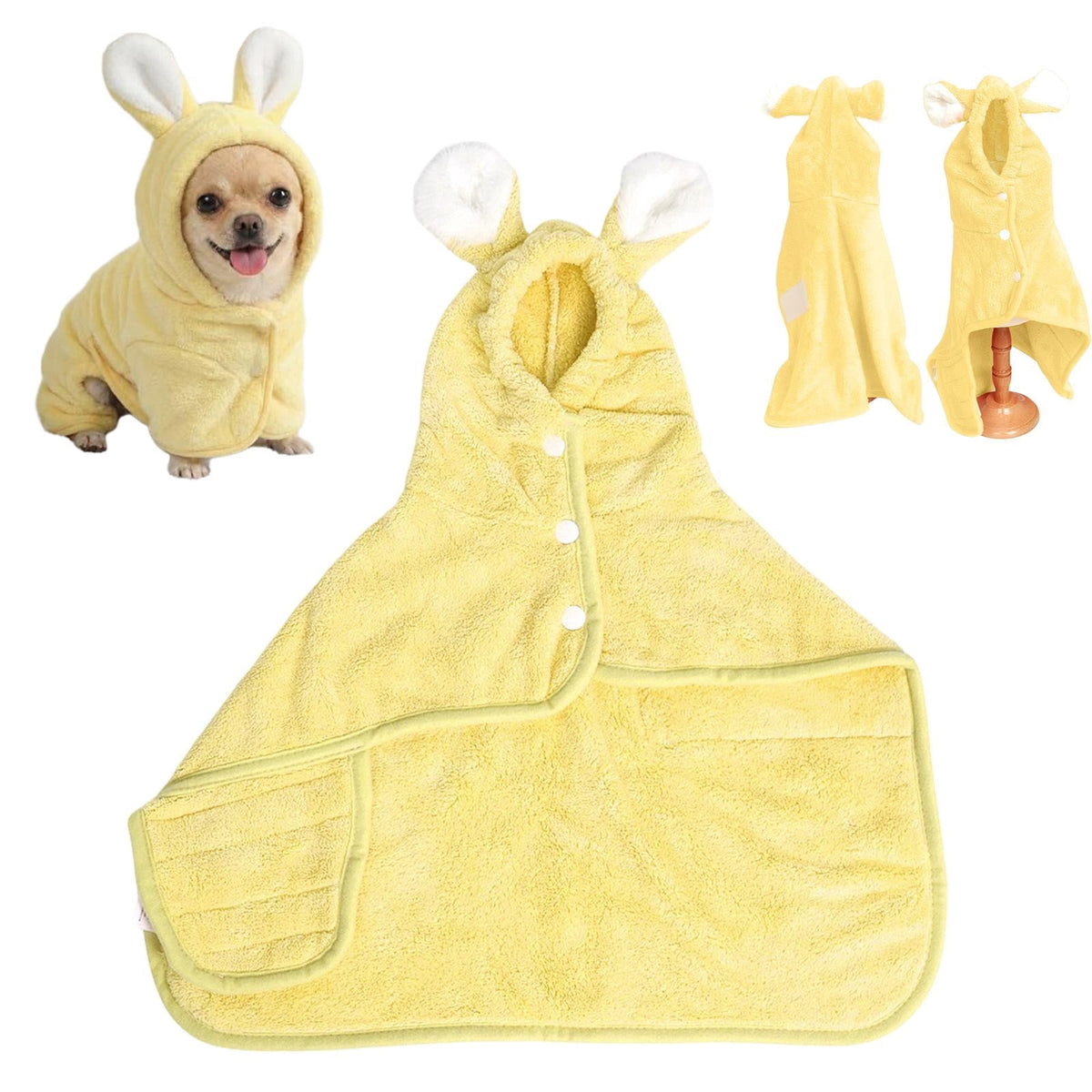 2026 New Puppy Bathrobe with Hood, Dog Bathrobe Absorbent Towel for Small Dogs Fast Drying Dog Robe Coat with Hood Puppy Towel Wrap Pet Grooming After Shower (Blue, Xs) L Yellow