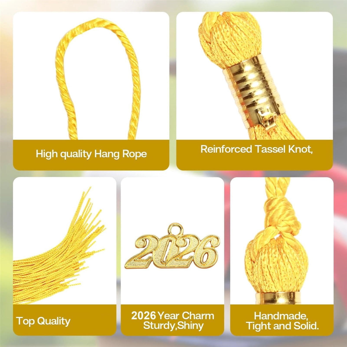 2026 Tassel Graduation, White Graduation Tassel, Tassel Charms for Graduations Cap Decorations, Tassels Memorial Grad Cords Class of 2026 High School Graduate Hat Ceremonies Accessories 2pcs 2026 Graduation Season Hat Tassel Pendant Reddish-yellow