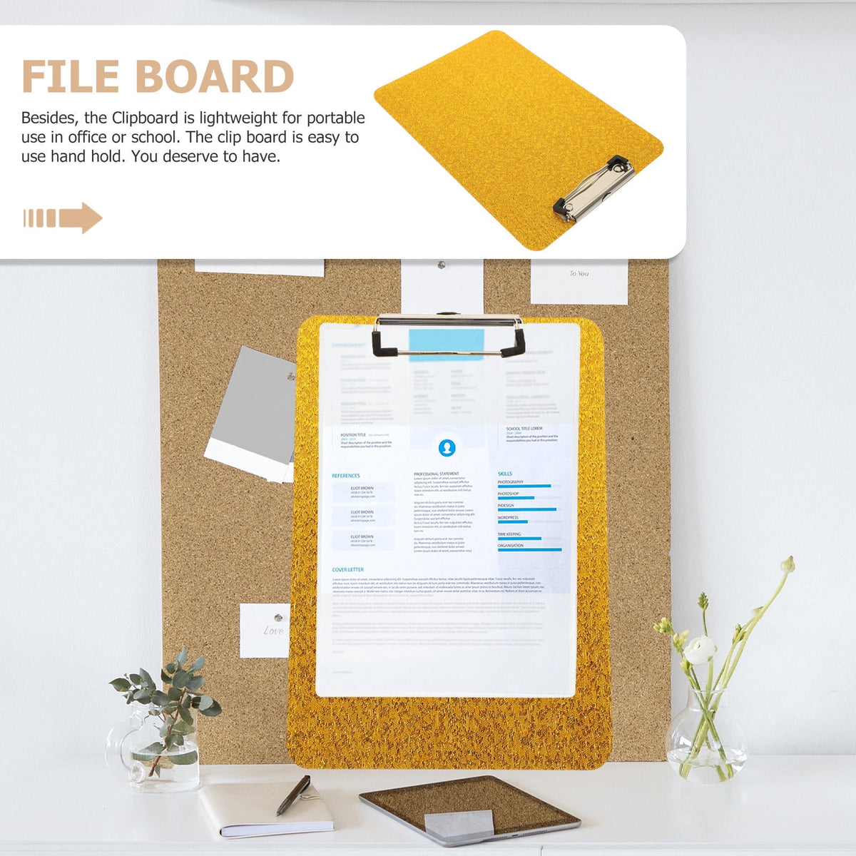 Worgeous Clipboard with Storage Small Writing Pad Student Office Golden