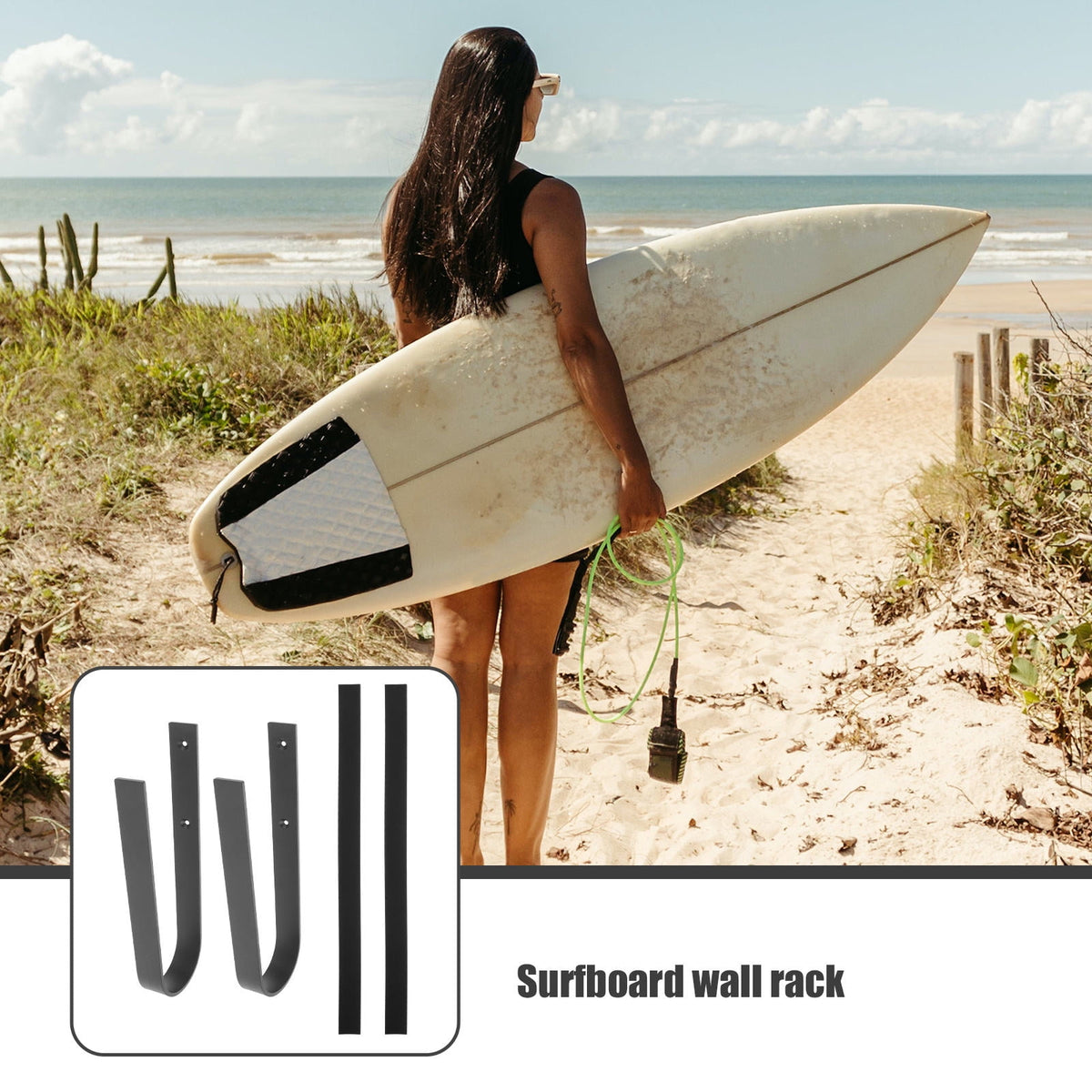 1Set Iron Surfboard Hanging Hook Deep Gray Simple Design for Sports Equipment Wall Storage 11.8x3.1x1.1in
