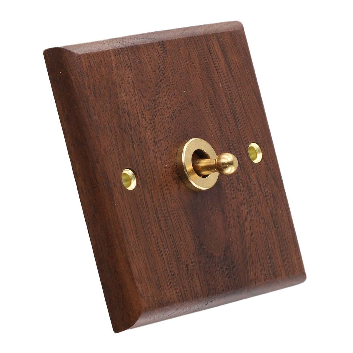 Toggle Light Rocker Switch 1/2 Way Retro Walnut Wood Plate Brass Lever 1 Gang Smile Home 1 Gang