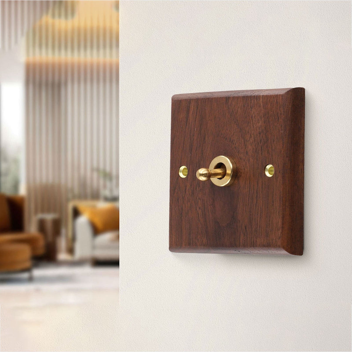 Toggle Light Rocker Switch 1/2 Way Retro Walnut Wood Plate Brass Lever 1 Gang Smile Home 1 Gang