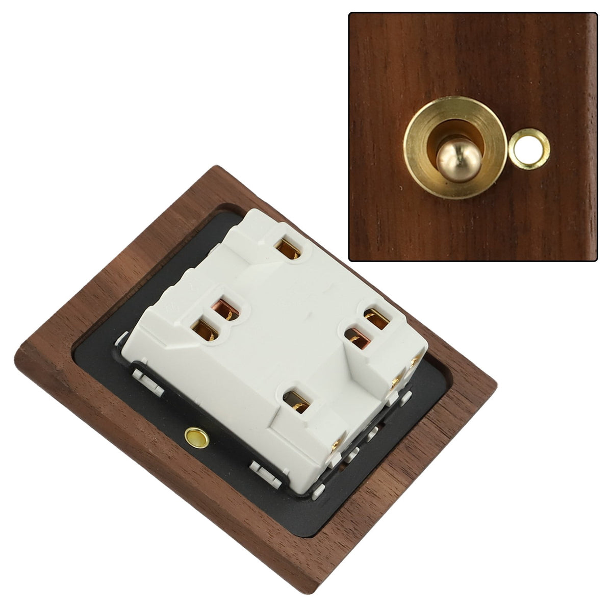 Toggle Light Rocker Switch 1/2 Way Retro Walnut Wood Plate Brass Lever 1 Gang Smile Home 2 Gang