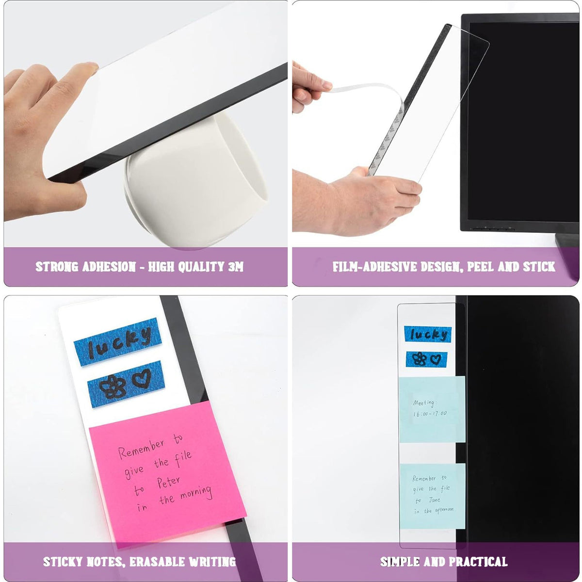 Computer Monitor Memo Board, Clear Desktop Sticky Note Holder for Office Messages Reminders and Home Workspace Organization