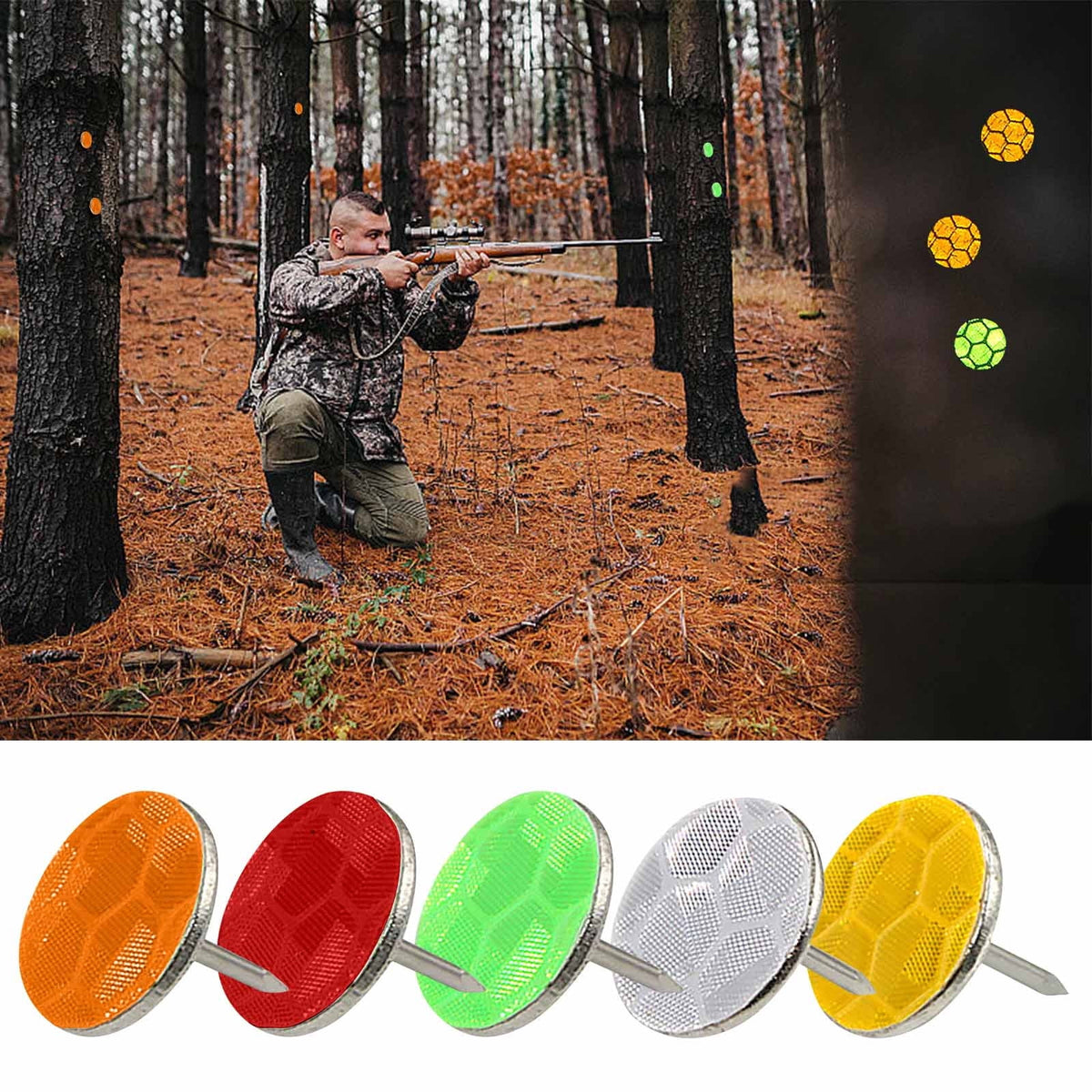 100 Pieces Reflective Tacks Trail Marking Tacks Reflective Trail Tacks Glow Tacks Reflective Trail Markers Mark Trail Reflective, Green