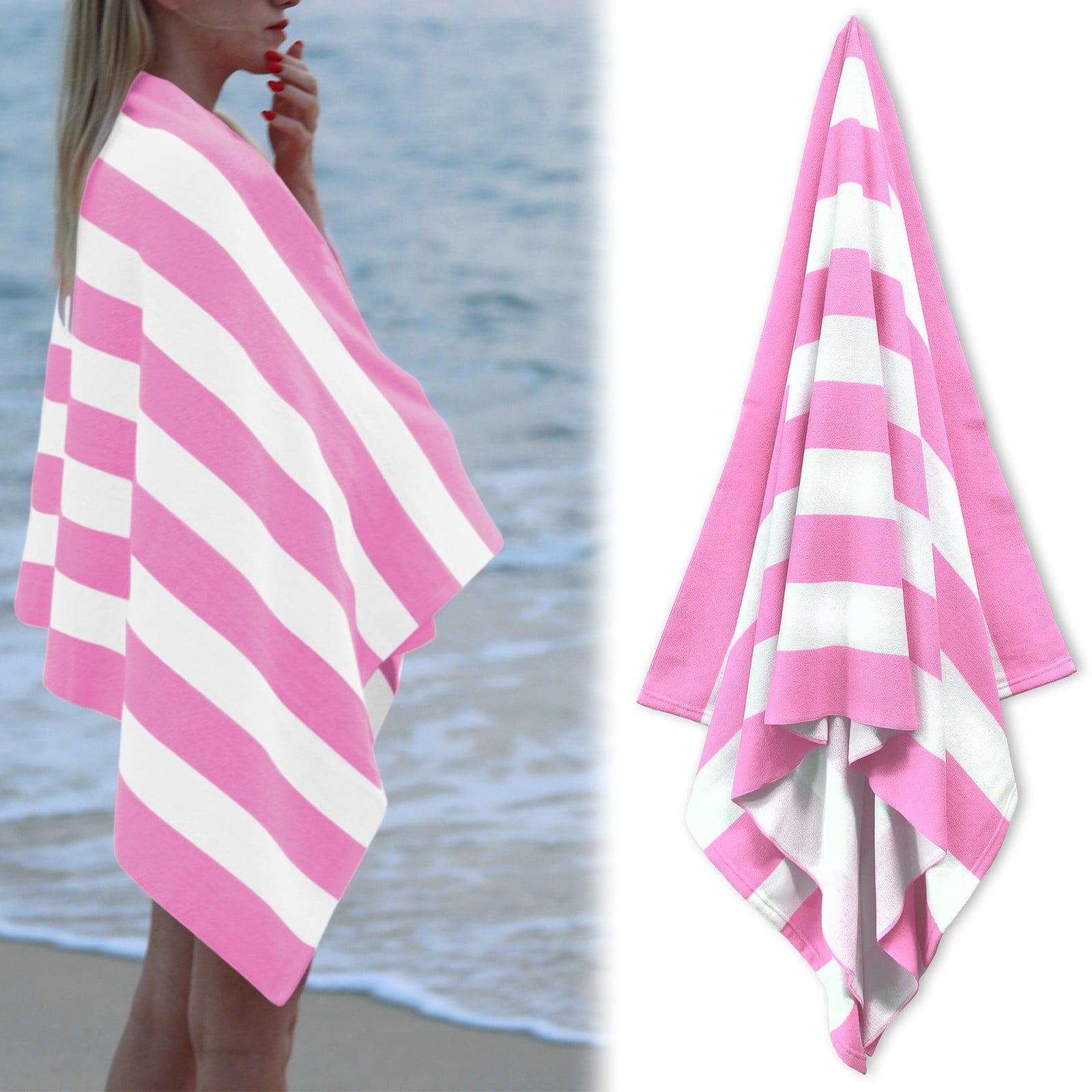 Large Beach Towels, Swimming Towel, Soft & Absorbent Oversized Sheet Made of 100% Cotton - for Swimming Pool, Home, Bath, Spa & Outdoor Use - Bright Colors Elegant Striped Design, Multicolor, 35x70 35" x 70" Pink