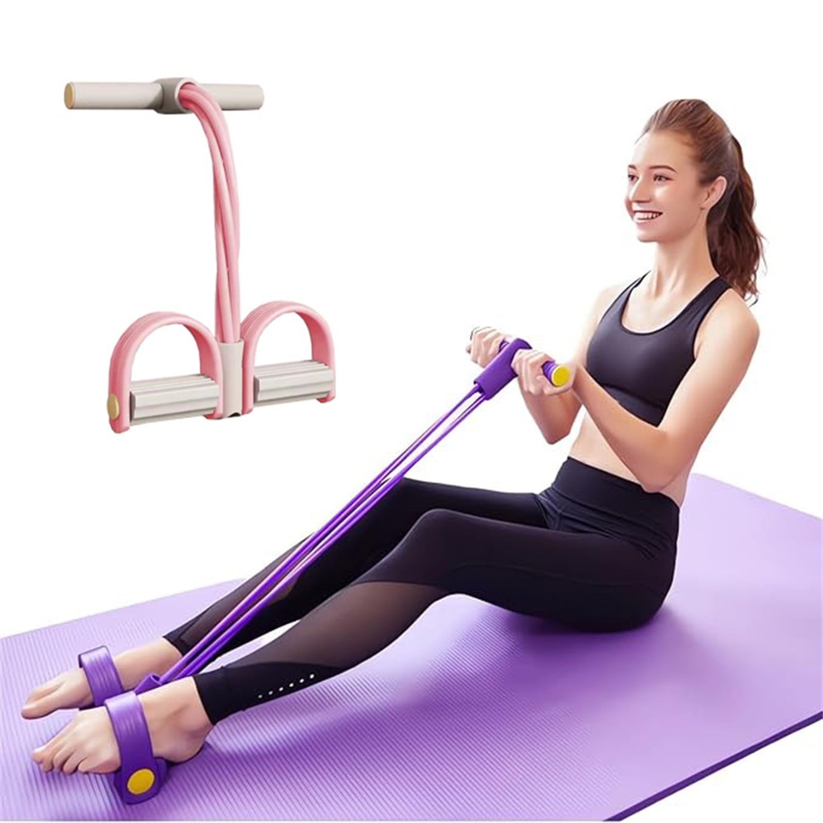 Clearance!4-Tube Pedal Puller Resistance Rope - Foot Pedal Resistance Band,Yoga Elastic Exercise Bands, for Women Jump Fitness, Abdomen/Arm Weight/Waist/Leg Stretching Slimming Training Pink