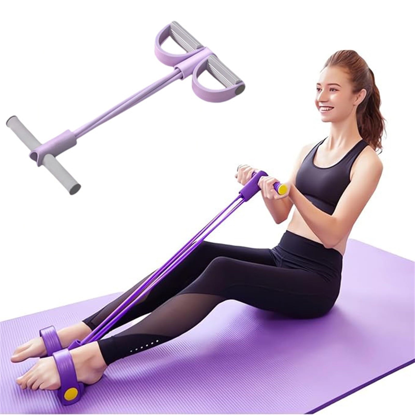 Clearance!4-Tube Pedal Puller Resistance Rope - Foot Pedal Resistance Band,Yoga Elastic Exercise Bands, for Women Jump Fitness, Abdomen/Arm Weight/Waist/Leg Stretching Slimming Training Purple