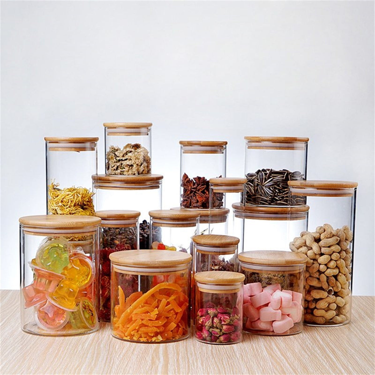 Glass Storage Containers with Lids, Glass Jars with Lids, Food Jar, Round Canister, Pantry Organizers and Storage for, Transparent, 175 ml