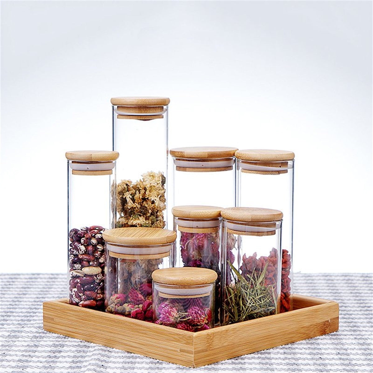 Glass Storage Containers with Lids, Glass Jars with Lids, Food Jar, Round Canister, Pantry Organizers and Storage for, Transparent, 175 ml