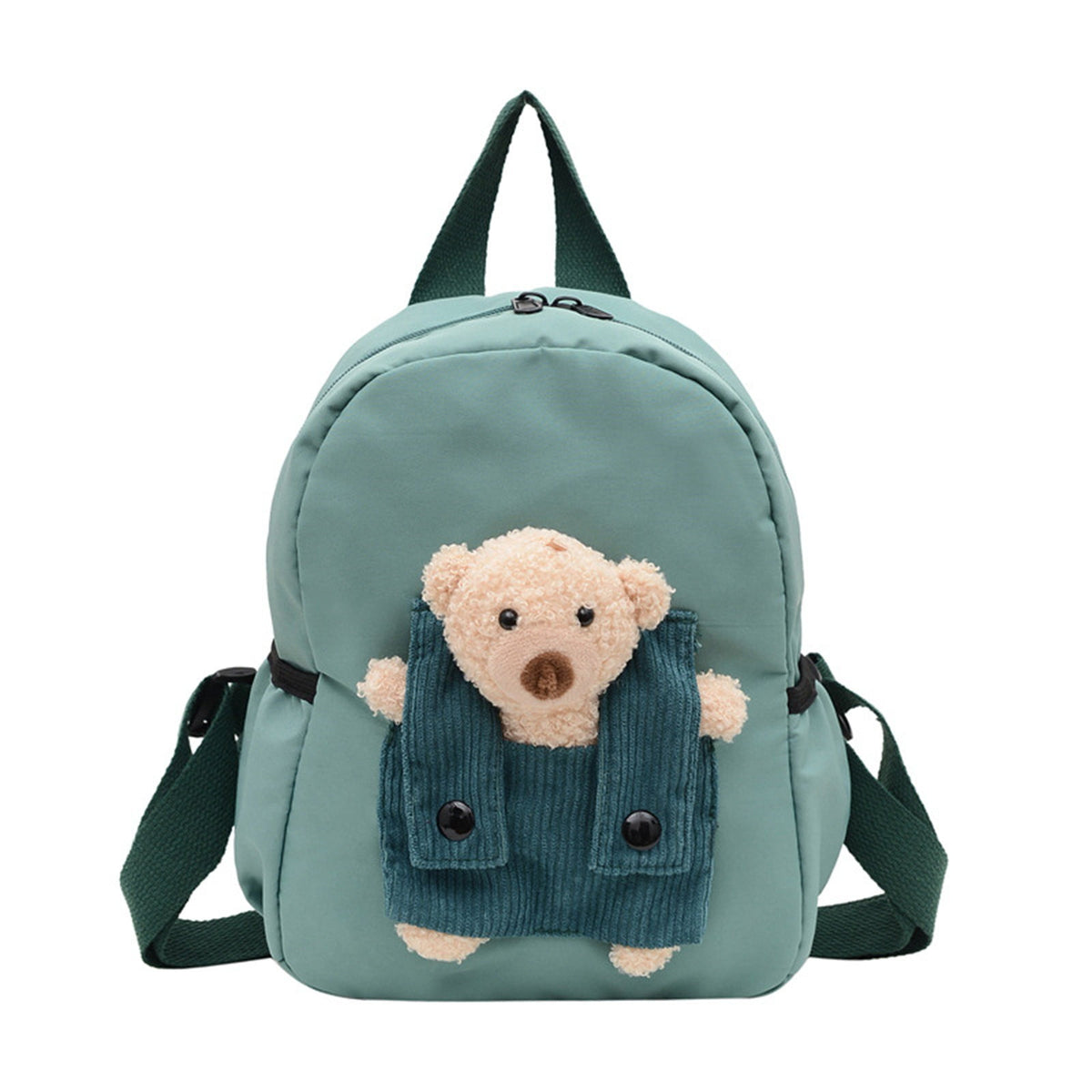 1 Pc Cute Travel Backpack with Detachable Teddy Bear Casual Laptop Bookbag Large Capacity Daypack for Women Men, 8.6x11 Inch, Green