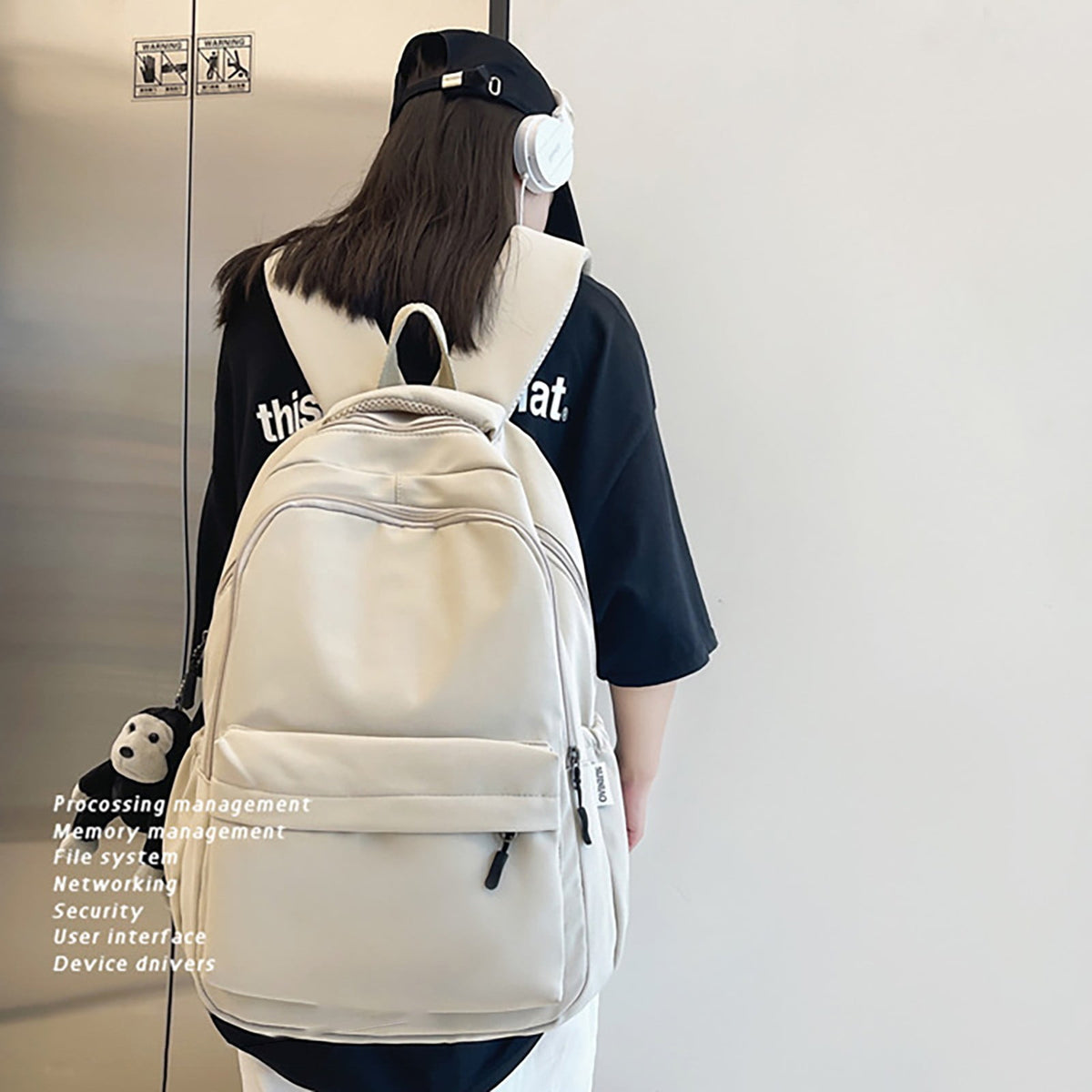 1 Piece Travel Backpack with Detachable Bear Charm, Laptop Book Bag for School, Work and Daily Travel, Black 3, 21.8 x 27.9 cm