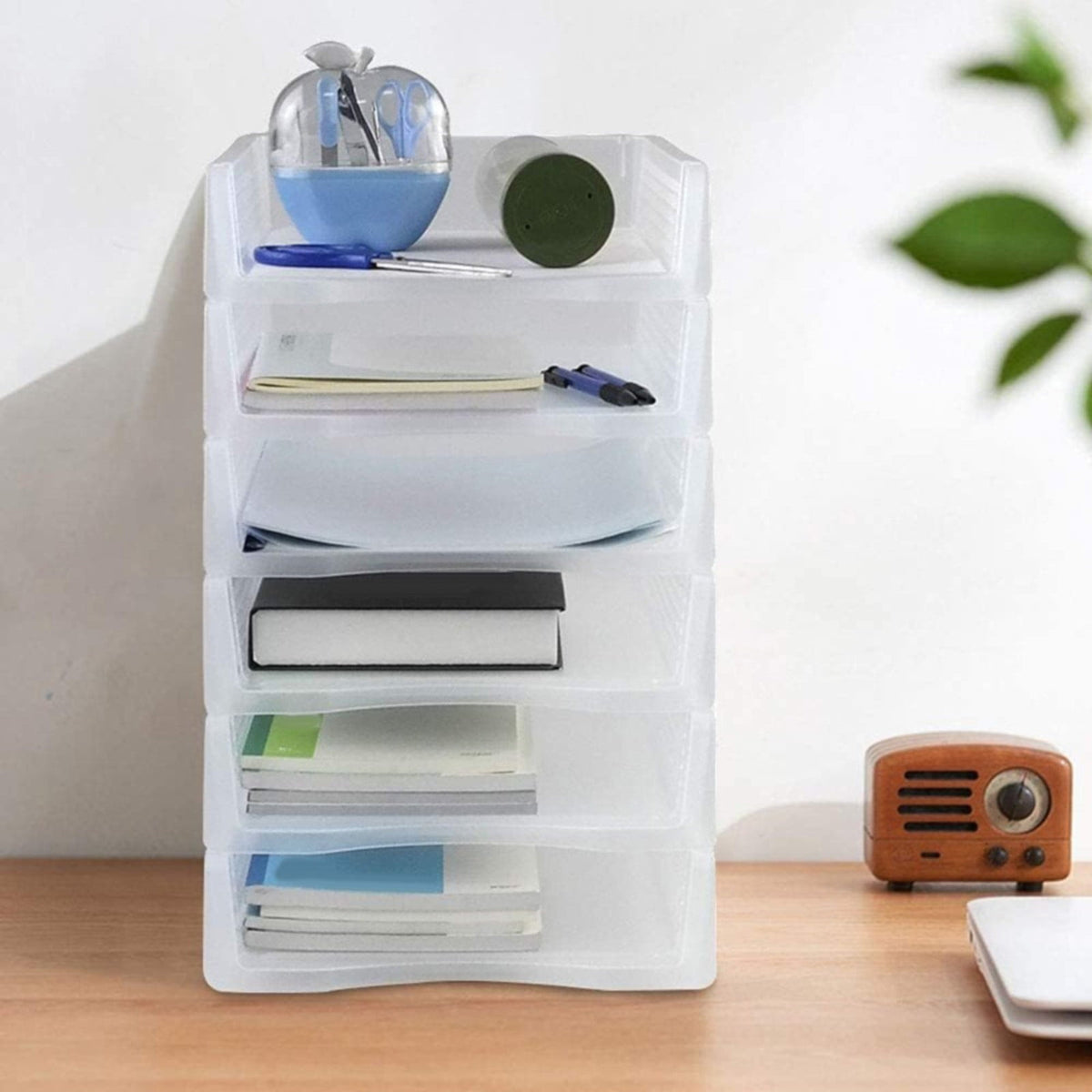 Stackable Paper Trays, Heavy Duty Plastic Desk Document File Organizer Storage Holder for Office Classroom, 12.8 x 9.84 x 2.16 Inches, White