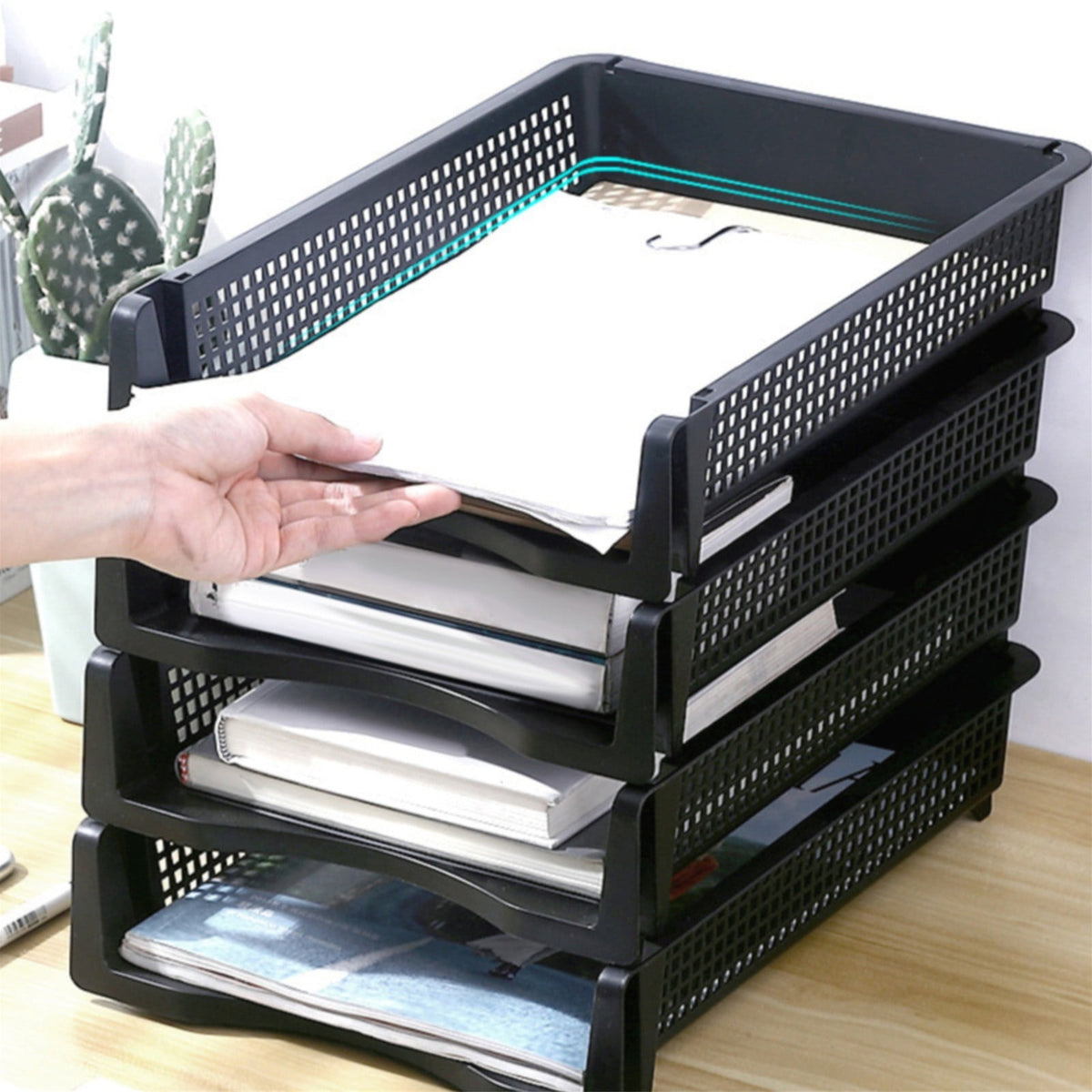 Stackable Paper Trays, Heavy Duty Plastic Desk Document File Organizer Storage Holder for Office Classroom, 12.8 x 9.84 x 2.16 Inches, White