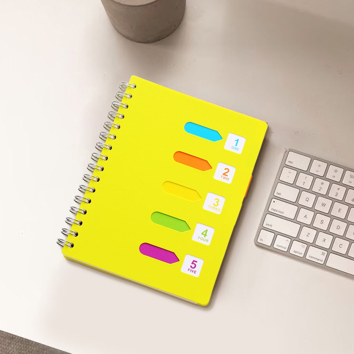 5 Subject Spiral Notebook, College Ruled A5 Notebook with Removable Divider Tabs and 220 Pages for Notes, Hot Pink, 5 x 7 in