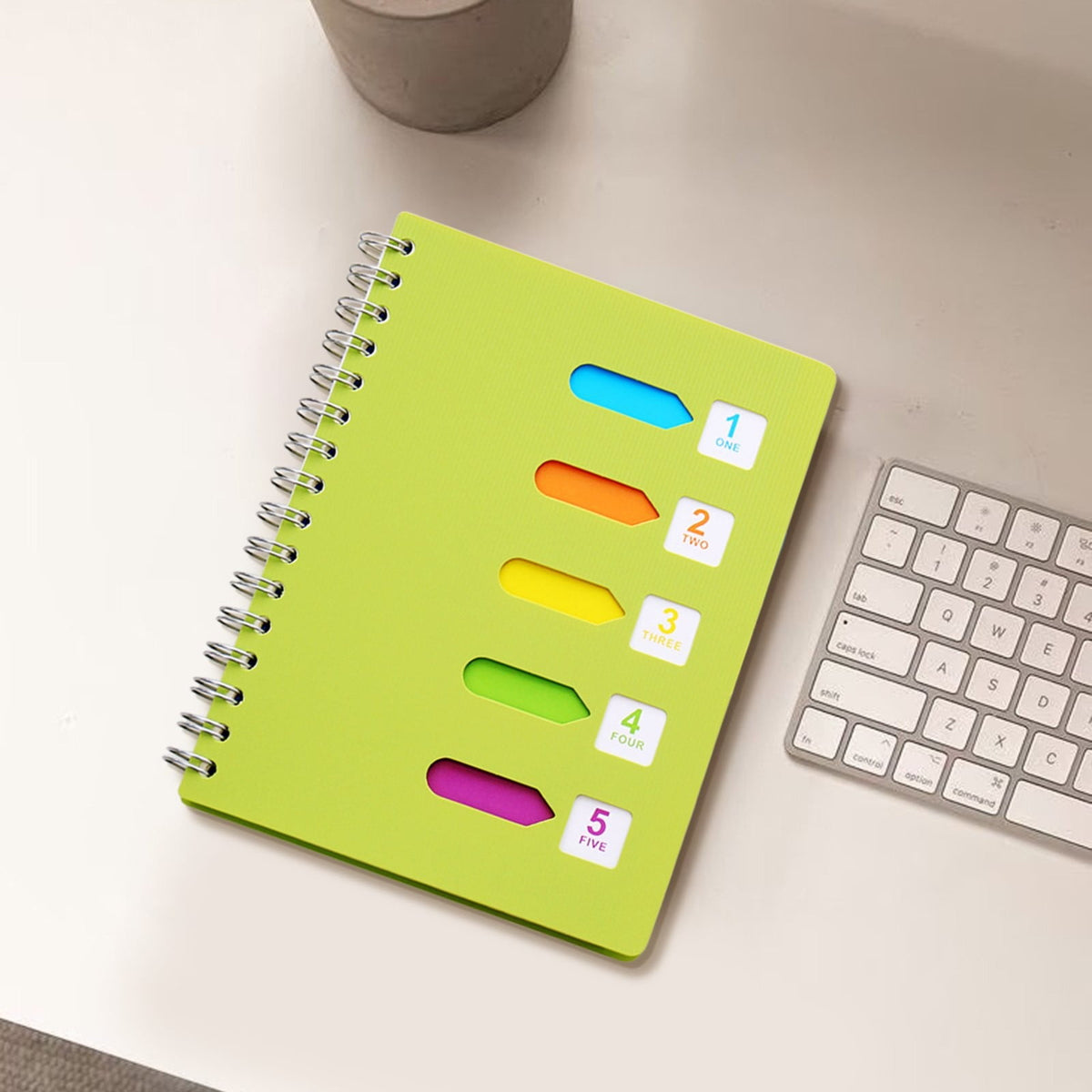 5 Subject Spiral Notebook, College Ruled A5 Notebook with Removable Divider Tabs and 220 Pages for Notes, Hot Pink, 5 x 7 in