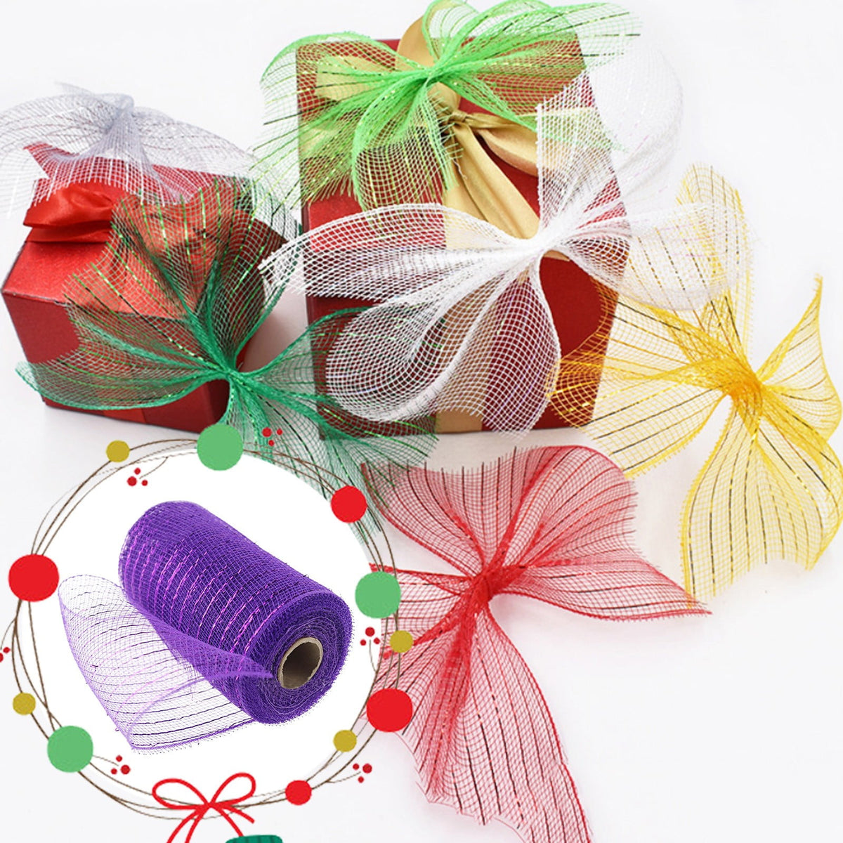 Poly Mesh Ribbon,6x338 Inch,Red Foil Mesh for Wreaths,Swags and Christmas Tree Decoration Ribbli Metallic Mesh Ribbon, Red Foil Mesh for Wreaths, Swags and Christmas Tree Decoration(Z1-Purple) Purple