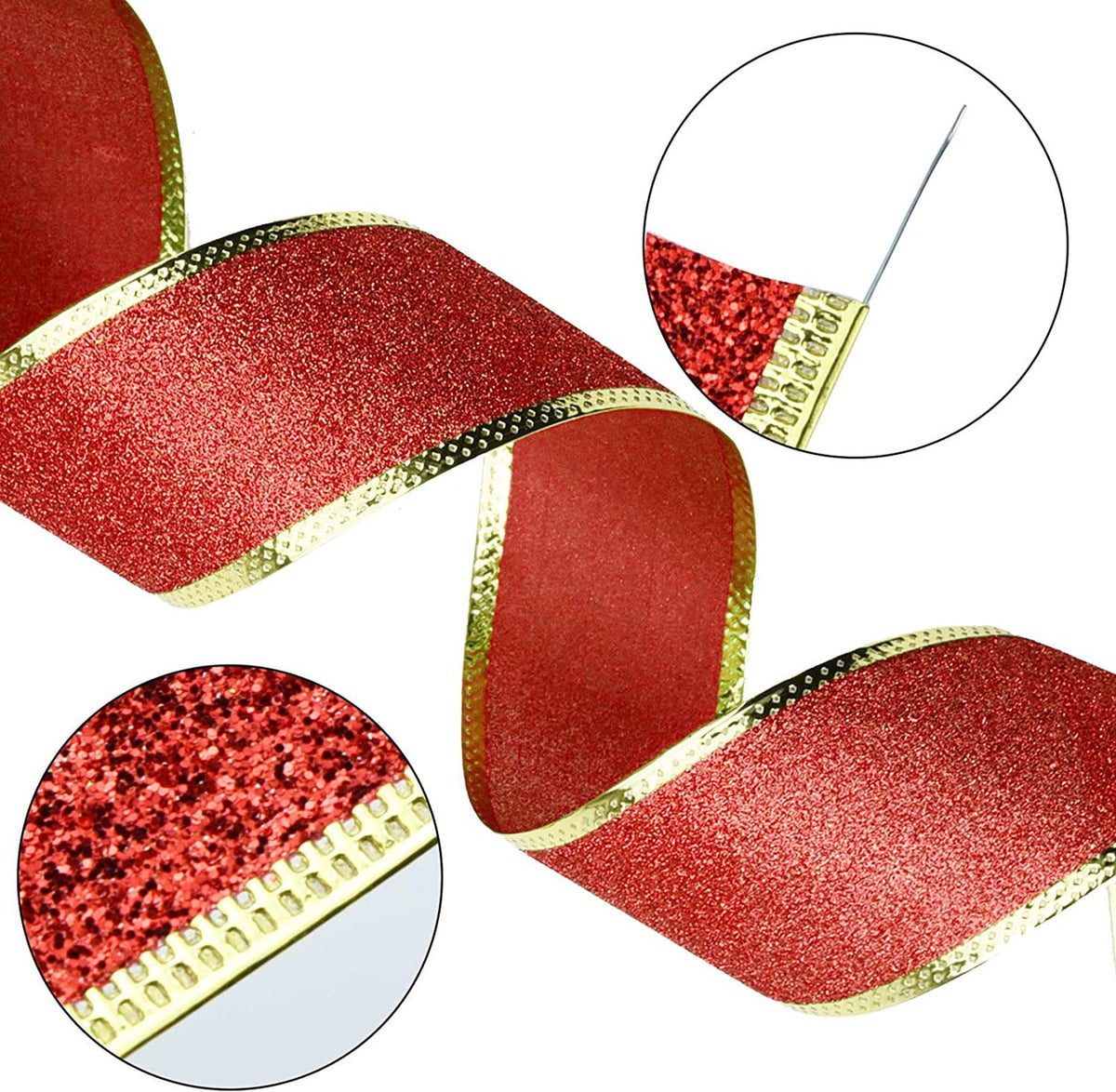 1 Roll Wired Edge Christmas Plaid Ribbon, Tartan Decorative Wrapping Ribbon for Gift Bows, Wreaths, Trees and Craft Projects, Red and Silver