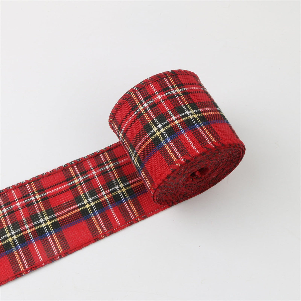 2 Rolls Wired Edge Christmas Plaid Ribbon, Tartan Decorative Wrapping Ribbon for Gift Bows, Wreaths and Craft Projects, Red