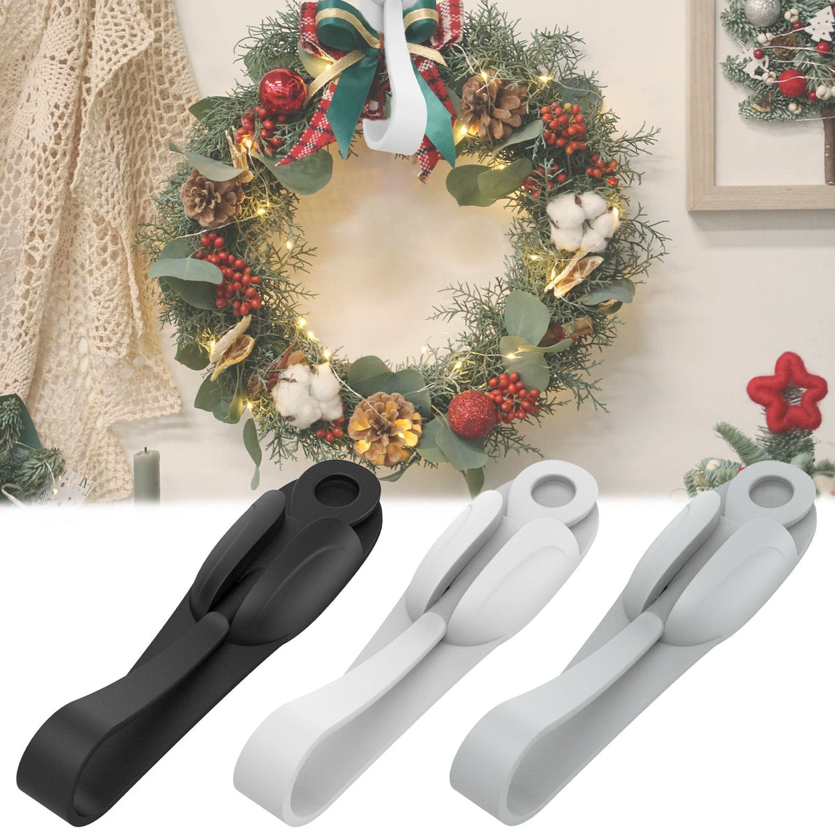 Christmas Garland Hooks,Wall Mounted Punch,Adhesive Removable Holder, Organizer Garland Straps for Mantle Adhesive Garland Hangers,For Mantle Christmas Garland Hooks,For Fireplace Bundler(White) White(4pc)
