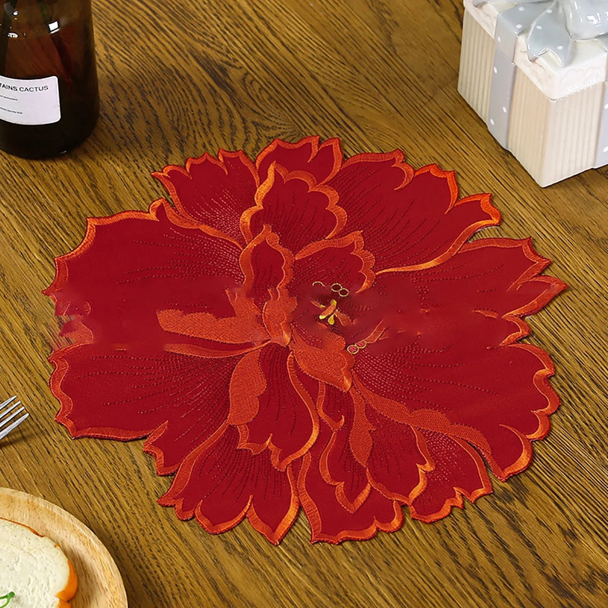 4 Pieces Flower Placemat, 3D Flower Placemats, Flower Shape Placemat, Heat-Resistant And Washable Placemat for Dining Table, Tablemats, Red