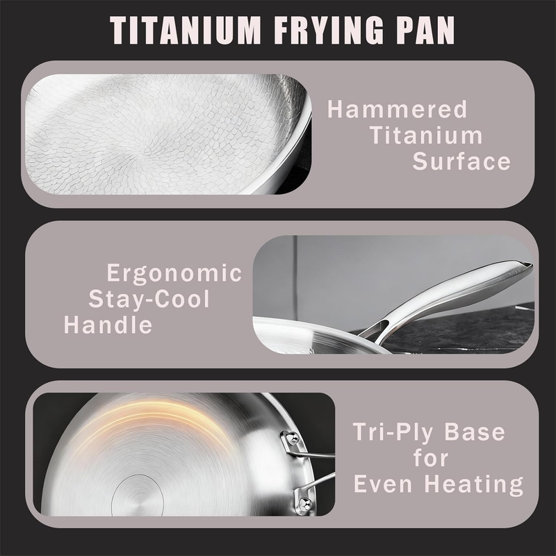 Titanium Pan,100% Non-toxic Titanium Pan,Non Stick Chemical-Free,Extreme Heat-Resistant & Lasts a Lifetime,Non-Stick Skillet for Home Use, Induction Cooktops And Gas Stoves for Omelettes Steaks 28cm