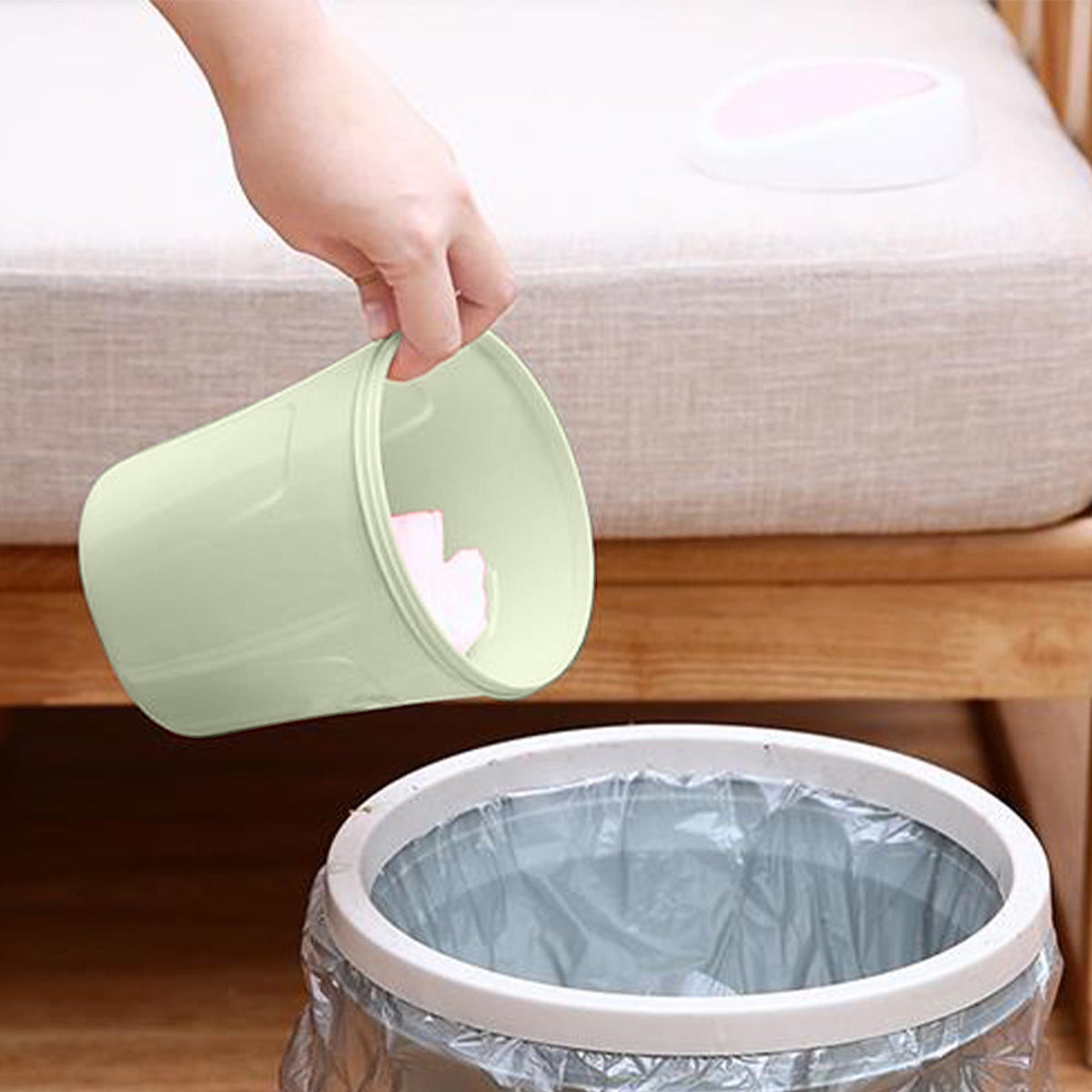 Mini Desk Bin with Swing Lid, Compact Plastic Rubbish Bin for Offices, Bathrooms, Cars, Vanities and Tabletop Waste, Blue